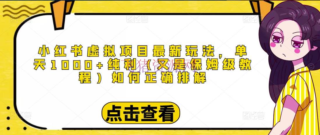 【网赚项目】小红书虚拟项目最新玩法，单天1000+纯利（又是保姆级教程文档） - 网赚项目 飞猪资源网-飞猪资源网