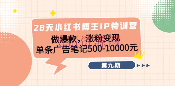 【小红书运营】28天小红书博主IP特训营《第9期》做爆款，涨粉变现 单条广告笔记500-10000 - 网赚项目 - 小红书引流变现, 小红书运营, 引流变现, 涨粉引流, 自媒体运营-飞猪资源网