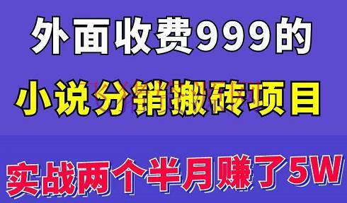 【网赚项目】外面收费999的小说分销搬砖项目：实战两个半月赚了5W块，操作简略！ - 网赚项目 - 小说分销-飞猪资源网