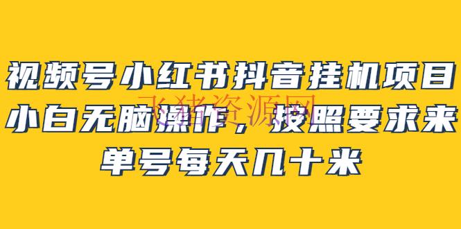 【自媒体运营】视频号小红书抖音挂机项目，小白无脑操作，依照要求来，单号每天几十米 - 网赚项目 - 小红书, 微信视频号, 抖音, 新媒体运营, 短视频, 网赚项目-飞猪资源网