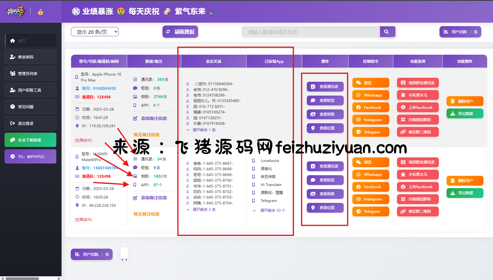 最新双端获取TXL、相册、短信、定位、已安装APP信息系统源码 全开源 - 网站源码 - 飞猪源码网-飞猪源码网