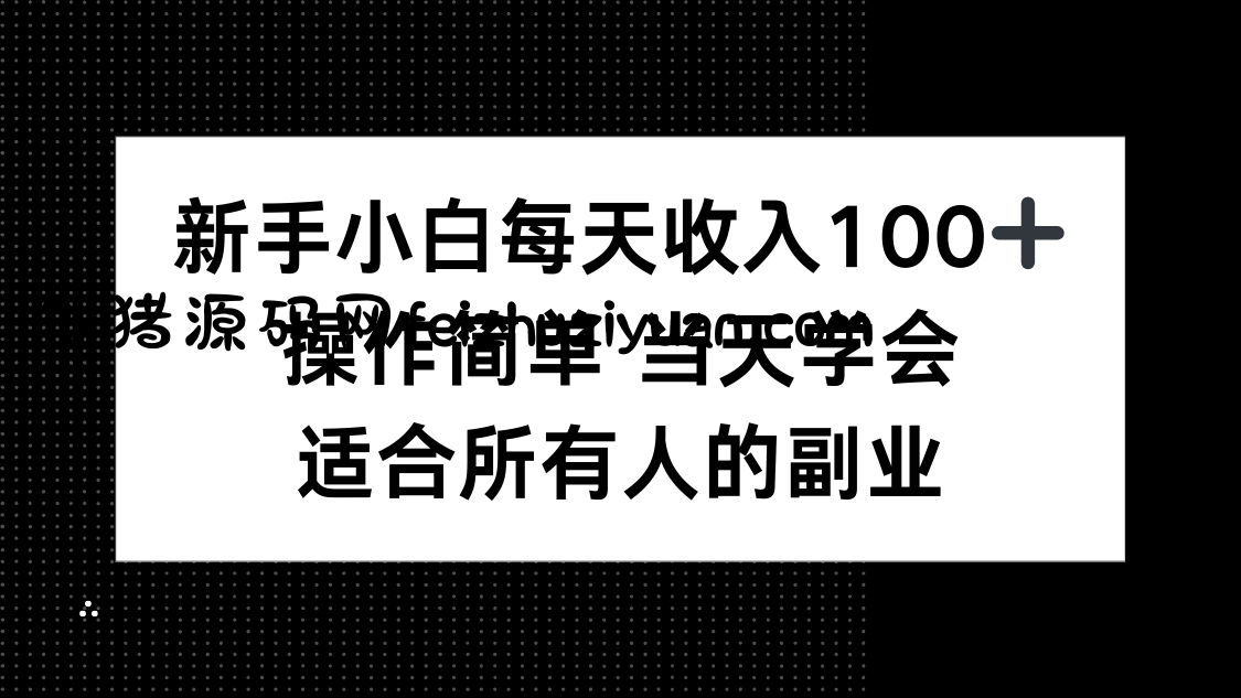 新手小白每天收入100+，操作简单 当天学会 ，适合所有人的副业 - 网赚项目 - 飞猪源码网-飞猪源码网