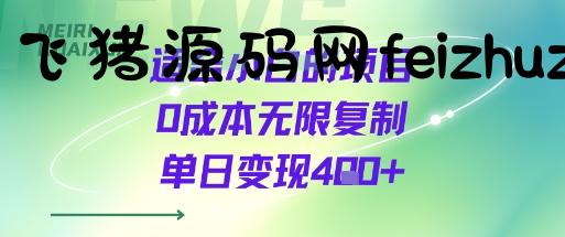 适合小白的项目0成本无限复制单日变现4张+ - 网赚项目 - 飞猪源码网-飞猪源码网