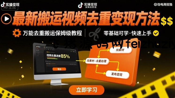 最新搬运视频去重变现方法，万能去重搬运保姆级教程 - 网赚项目 - 飞猪源码网-飞猪源码网