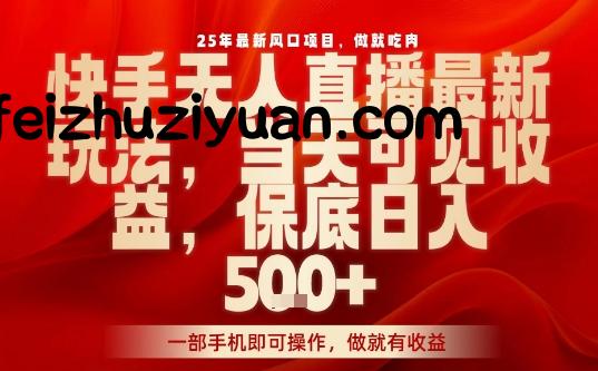 25年最新风口项目，快手无人直播，当天做当天出收益，不违规，一部手机即可操作，保底日入5张+【揭秘】 - 抖音快手 - 飞猪源码网-飞猪源码网