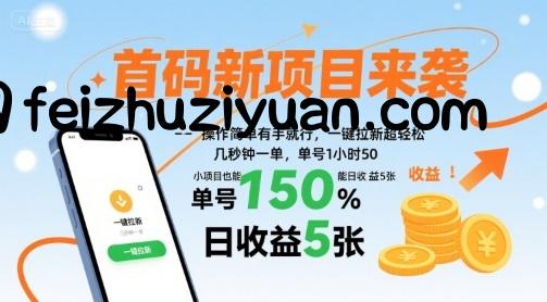 首码新项目来袭，操作简单有手就行，一键拉新超轻松，单号1小时50，小项目也能日收益5张【揭秘】-飞猪源码网