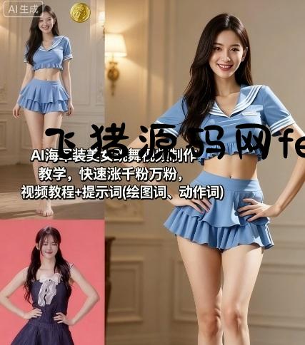 AI海军装美女跳舞视频制作教学，快速涨千粉万粉，视频教程+提示词(绘图词、动作词) - 网赚教程 - 飞猪源码网-飞猪源码网