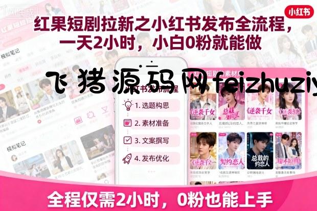 红果短剧拉新之小红书发布全流程，一天2小时，小白0粉就能做 - 抖音快手 - 飞猪源码网-飞猪源码网