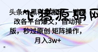 头条AI 黑科技搬砖 一键爆改各平台爆文，自动排版，秒过原创 矩阵操作，月入3w+【揭秘】 - 网赚教程 - 飞猪源码网-飞猪源码网