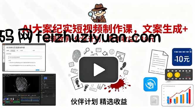 AI大案纪实短视频制作课，文案生成+剪辑教学+伙伴计划，单条收益7-10元 - 网赚教程 - 飞猪源码网-飞猪源码网